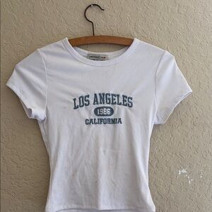 White Graphic Tee with Blue Print